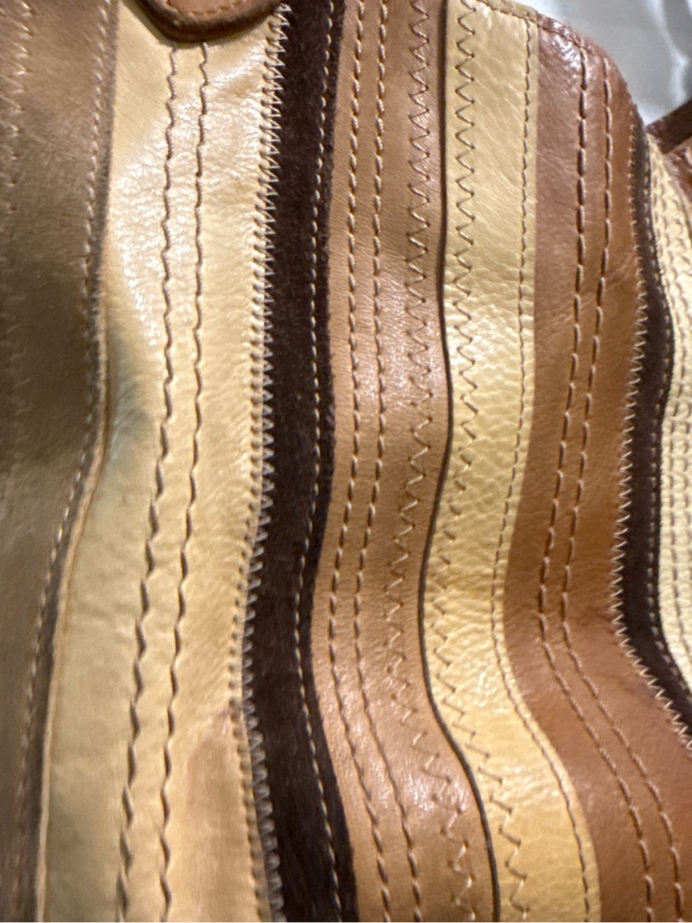 Fossil vintage Tan and Brown Striped Leather Shoulder Bag - Picture 2 of 15